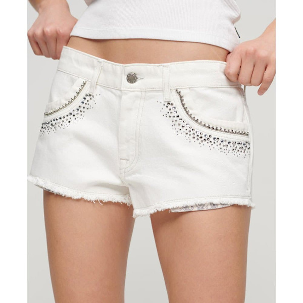 Superdry Vanliga Jeansshorts Med Midja Diamante Embellish Vit 28 Kvinna