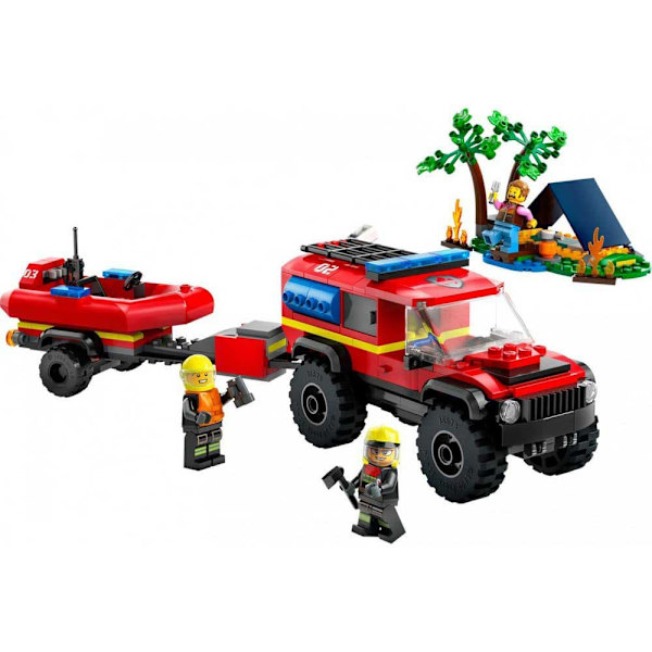 Lego 4x4 Con Lastbil Med Redde Båd Con Konstruktion Spil Rød