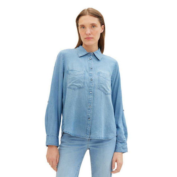 Tom Tailor 1041221 Denim Look Bluse Blå 38 Kvinde