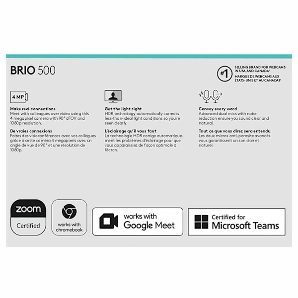Logitech Webbkamera Brio 500 Silver