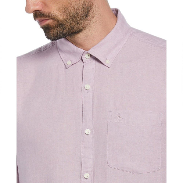 Original Penguin Delave Linen With Pocket Skjorte Med Lange ærmer Lilla S Mand