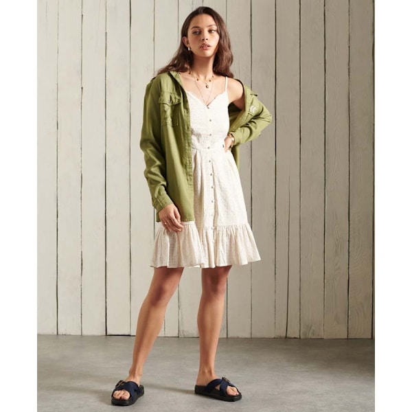 Superdry Kort Klänning Broderie Mini Beige S Kvinna