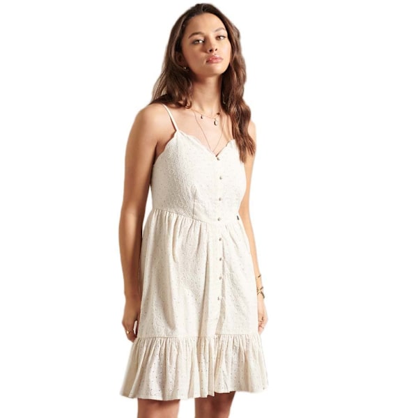 Superdry Kort Klänning Broderie Mini Beige S Kvinna