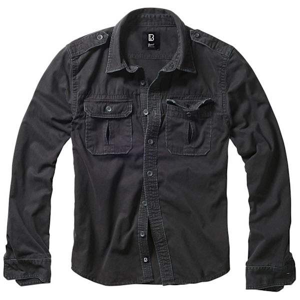 Brandit Lang Ærmet Skjorte Vintage Sort 5XL Mand