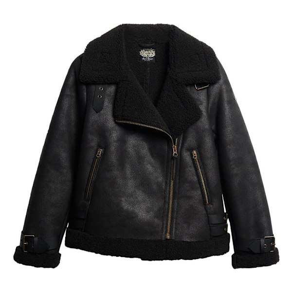 Superdry Faux Shearling Aviator Jakke Sort M Kvinde