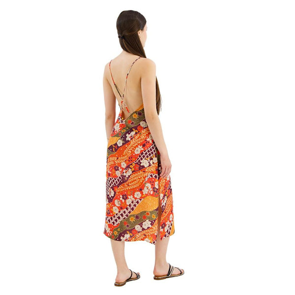 Superdry Printed Slip ærmeløs Lang Kjole Orange XS Kvinde