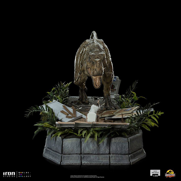 Iron Studios 1/20 Demi Art Scale T-rex Attackerar Donald Gennaro Jurassic Park-statyn 30 Cm