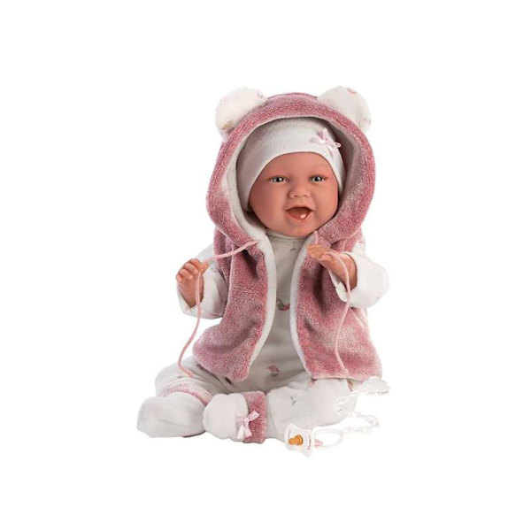 Llorens Tog Bort Mimi Smiles With Hair Fuchsiajacka Och Napp Docka 40 Cm Rosa