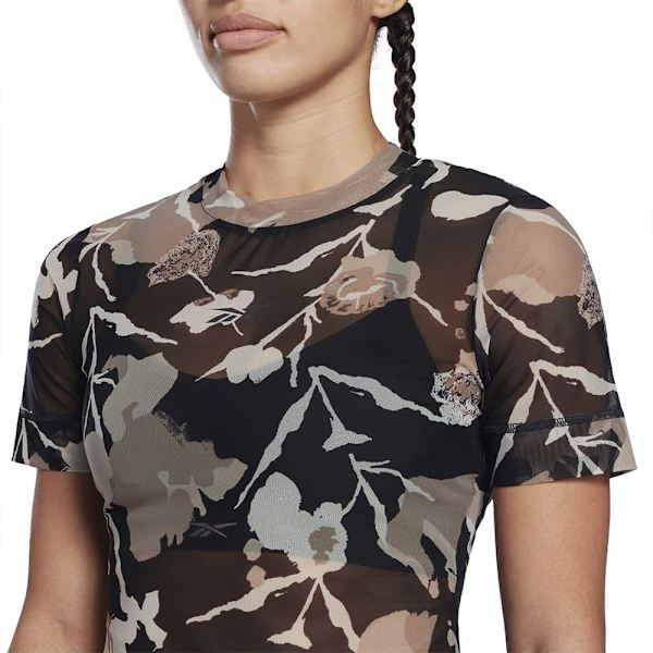 Reebok Kortärmad T-shirt Myt Aop Mesh Svart M Kvinna