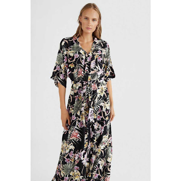 O´neill Lang Kjole Kimono Mix&match Sort S Kvinde