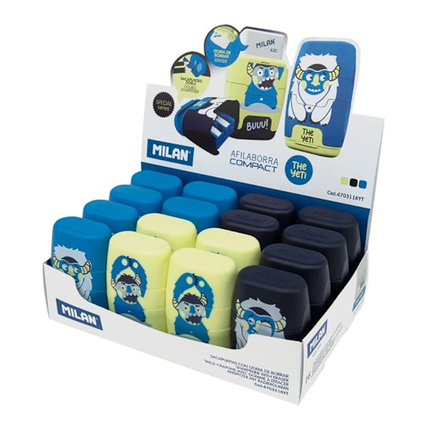 Milan Display Box 16 Compact The Yeti Med Penna Pennvässare Compact The Yeti Blå