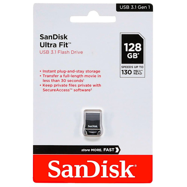 Sandisk Pendrive Cruzer Ultra Fit 128gb Usb 3.1 Musta musta