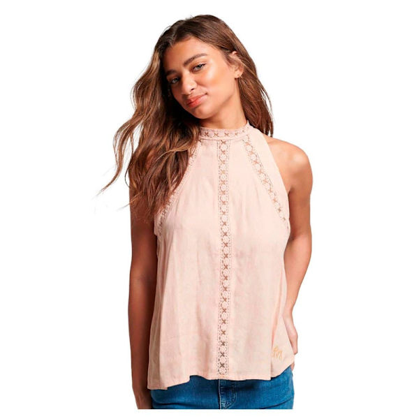 Superdry Ärmlös T-shirt Med Hög Hals Lace Rosa XS Kvinna