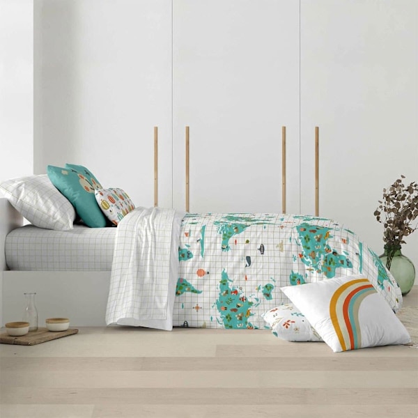 Muare Nordic Cotton Cotton Mundi Mapi Blå För Säng 240x220 Cm
