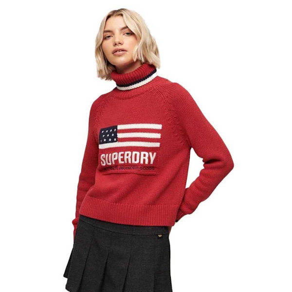 Superdry Americana Knit Striktrøje Med Høj Hals Rød XL Kvinde