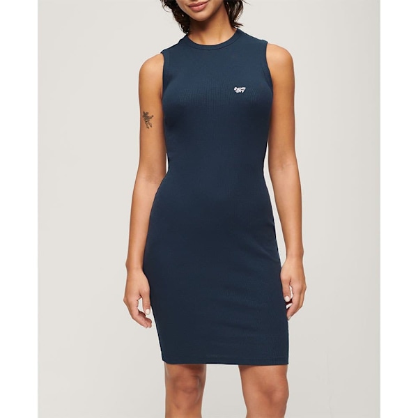 Superdry Langærmet Kort Kjole Rib Bodycon Blå M Kvinde