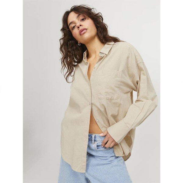 Jack & Jones Jamie Relaxed Linen Jjxx Pitkähihainen Kauluspaita Beige M Nainen