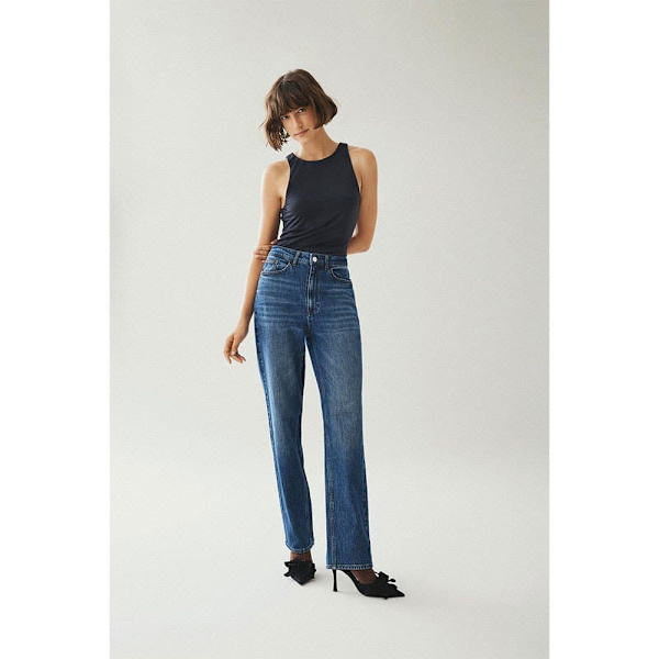 Vila Kelly Jaf Straight Fit Højtaljede Jeans Blå 44 / 30 Kvinde