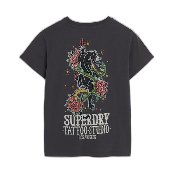 Superdry Lyhythihainen T-paita Tattoo Rhinestone Fitted Harmaa XS Nainen
