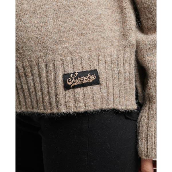 Superdry Besætning Hals Sweater Essential Rib Beige XS Kvinde