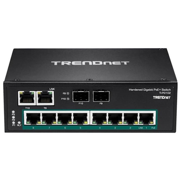 Trendnet 10 Port Hardened Power Over Ethernet+ Din Rail Switch Sort