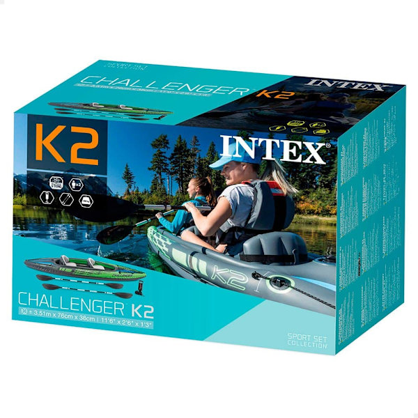 Intex Uppblåsbar+ Challenger K2 2 Paddlar Kajak Grönt,Blå 351 x 76 x 38 cm