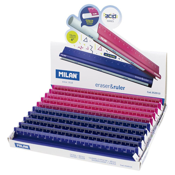 Milan Display Box 10 Eraser&ruler 15 Cm Eraser&ruler 15 Cm Acid-serien Durchsichtig