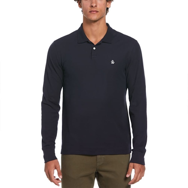 Original Penguin Organic Pique Raised Ottoman Polo Med Lange ærmer Blå XL Mand