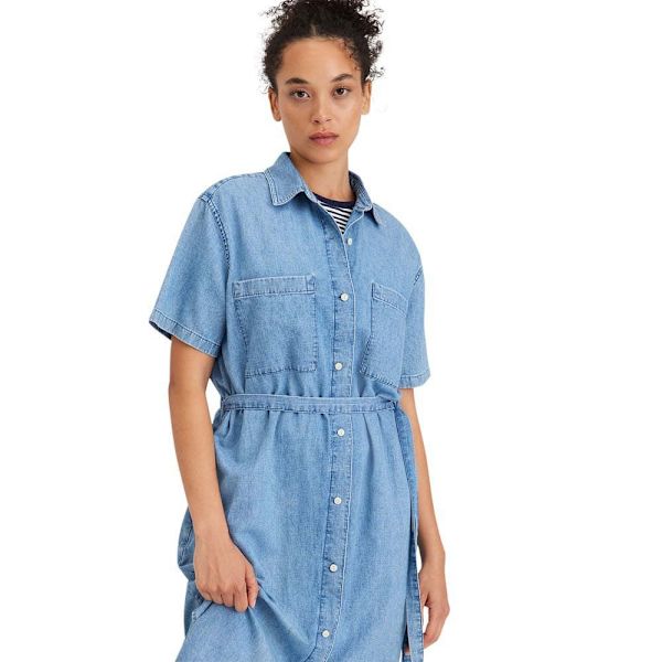 Dockers Button Front Kortærmet Midi-kjole Blå S Kvinde