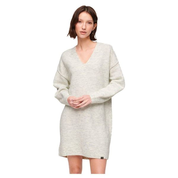 Superdry V Jumper Langærmet Kort Kjole Beige L Kvinde