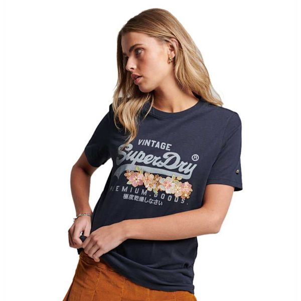 Superdry Vintage Vl Prem G Floral T-shirt Blå 12 Kvinna