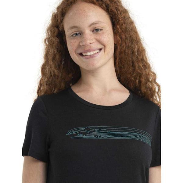 Icebreaker Kortærmet T-shirt 150 Tech Lite Ii Camping Lines Merino Sort M Kvinde