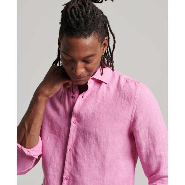 Superdry Lang ærmet Skjorte Studios Casual Linen Rosa XL Mand