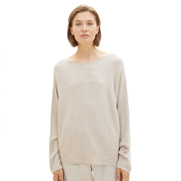 Tom Tailor Sweater 1037737 Knit Structured Batwing Beige M Kvinde