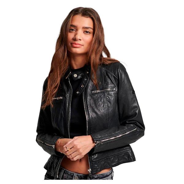 Superdry Læderjakke Fitted Racer Sort XS Kvinde