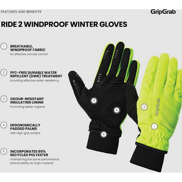 Gripgrab Ride 2 Windproof Winter Handskar Gul L Man