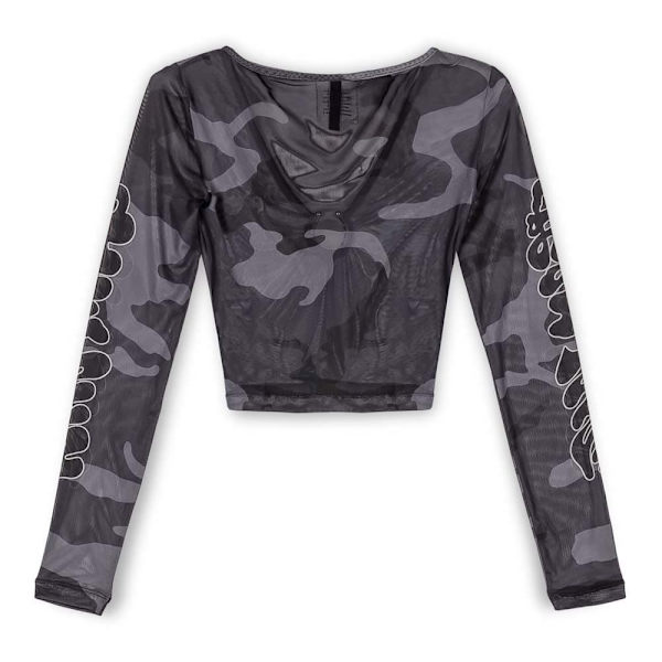 Grimey Tusker Temple Micro Mesh Crop T-shirt Med Lange ærmer Og V-hals Grå L Kvinde