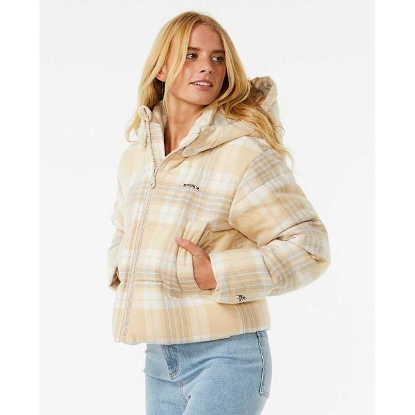 Rip Curl Anti-series Surf Check Puffjacka Beige S Kvinna