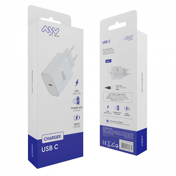 Myway Usb-c Vægoplader Pd 45w Transparent