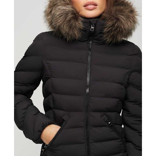 Superdry Fuji Faux Fur Longline Takki Musta XS Nainen