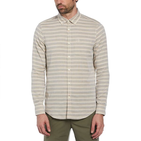 Original Penguin Cloth Stripe Skjorte Med Lange ærmer Beige XL Mand