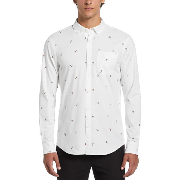 Original Penguin Eco Stretch Twill Aop Palm Pete Skjorte Med Lange ærmer Hvid XL Mand