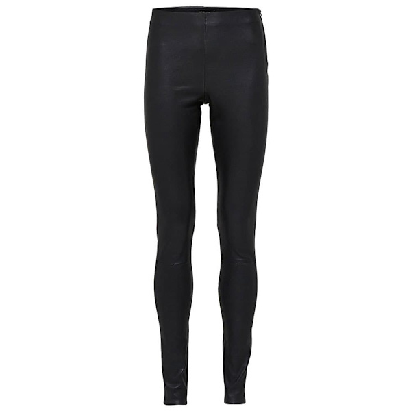 Selected Sylvia Mid Waist Strumpbyxor Stretch Leather Svart 40 Kvinna
