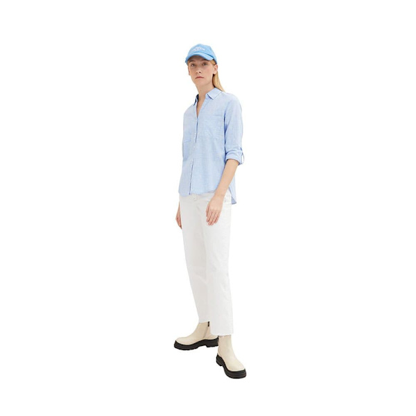 Tom Tailor Bluse With Slub Structure 1035247 Blå 44 Kvinde