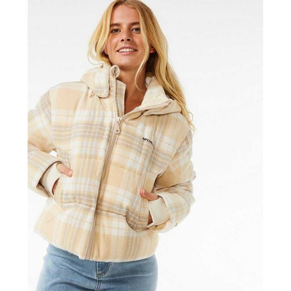 Rip Curl Anti-series Surf Check Puffjacka Beige S Kvinna