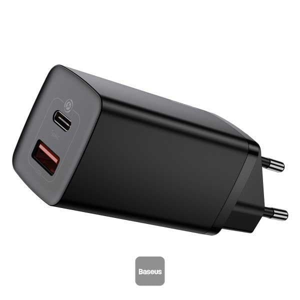Baseus Gan2 Lite Usb-a- Og Usb-c-vægoplader Sort