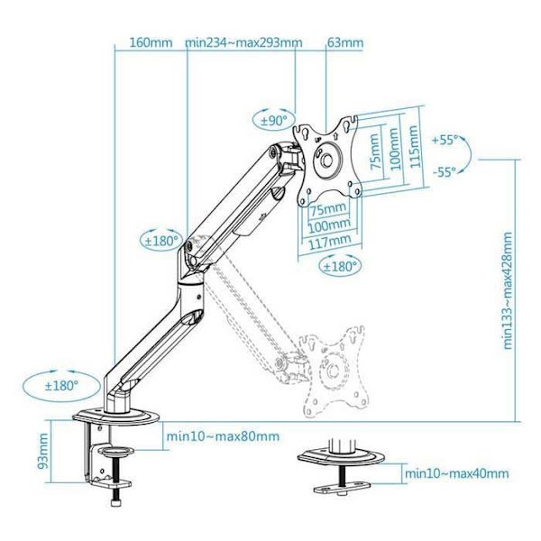 Tooq Armmontering Til Dobbelt Skærm Db4032tnr-w 17-32´´ Transparent