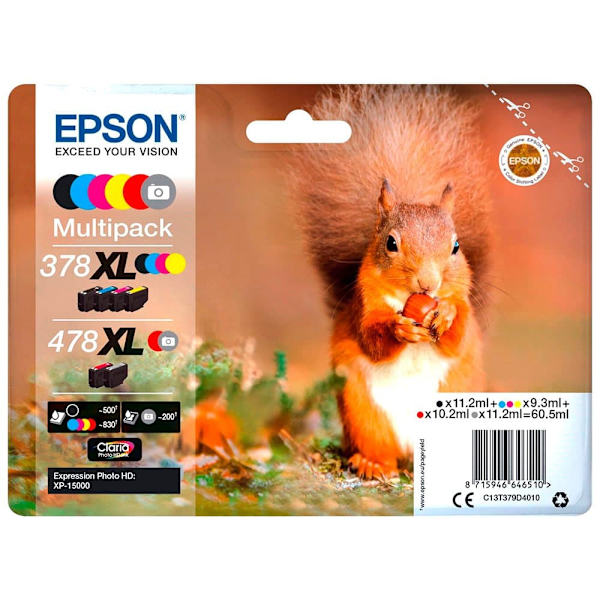 Epson Blækpatron Multipack Claria Photo Hd T 378/478 Xl (6 Colors) T 379d Flerfarvet