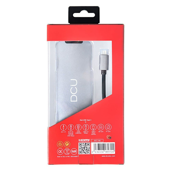 Dcu Tecnologic Till Hdmi+ Hub Usb C 3 Usb 3.0 + Rj45 + Kort Läsare + Pd + Jack 3.5 Mm Silver