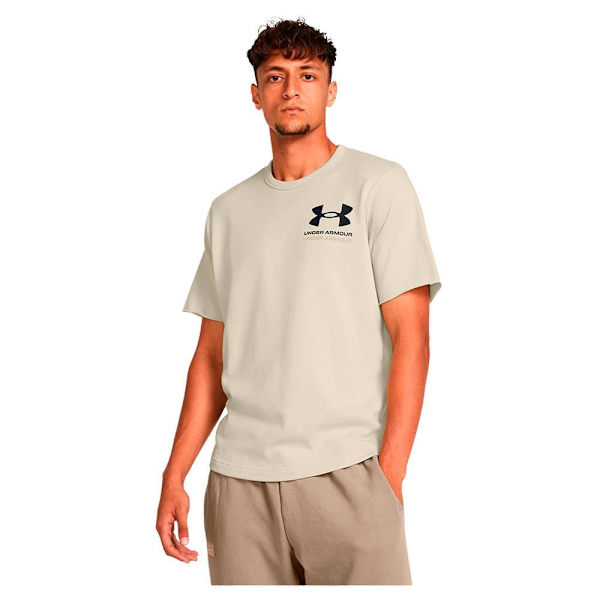 Under Armour Kortärmad T-shirt Rival Terry Colorblock Beige S / Regular Man